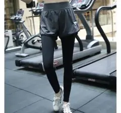 ショートパンツとレギンスの一体化　お洒落で動きやすいトレーニングパンツ M