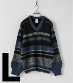 casper john グラデーションミックスマルチボーダー Vネックニット