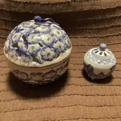 香炉 2点セット 透かし彫り 陶器　アロマポット✴︎飾っていたのみ。未使用品