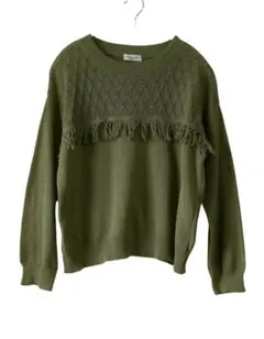 used2 オリーブグリーン フリンジ付きニットセーター SM2サマンサモスモス
