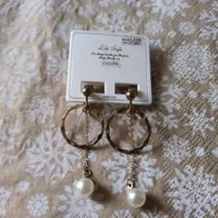 ゴールド フープ イヤリング パール付き ノンニッケル