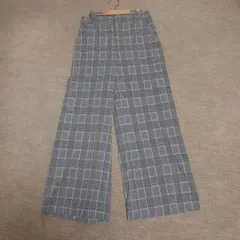 GU グレー系チェック ワイドパンツ (L)