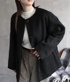 シャギー ノーカラーコクーンコート