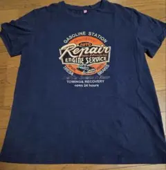 Tシャツ ネイビー ガソリンスタンド プリント 半袖
