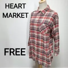 【ハートマーケット】チェックロングシャツ　袖下くしゅくしゅデザイン　F 1779