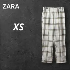 ZARA ザラ ホワイト XS チェック柄ズボン ウエストゴム インポート 春