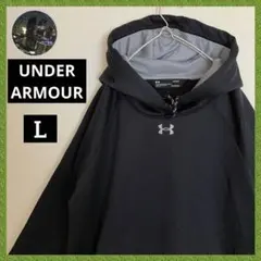 アンダーアーマー刺繍ワンポイントロゴ袖太パーカースウェットフーディートレーナー黒