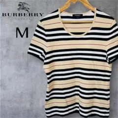 BURBERRY バーバリー ノバチェック ボーダー 半袖ニット レディース M