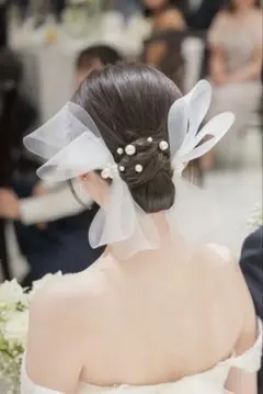 ヘアアクセサリー リボン パール 結婚式