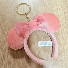 ディズニー　カチューシャ　キーホルダー　ミニー　リボン　ピンク　ベロア