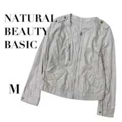 ナチュラルビューティーベーシック ノーカラージャケット ベージュ M 薄手　春秋