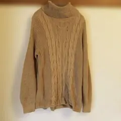 GAP ギャップ ベージュ タートルネック ケーブル編みセーター M L