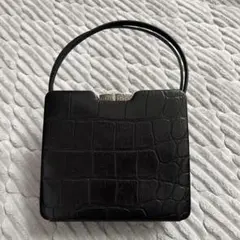 クロコ型押し 本革調 フォーマル ハンドバッグ 黒