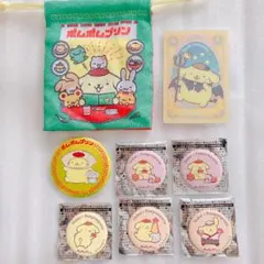 ポムポムプリン　セリア　ダイソー　魚べい　プチ巾着　缶バッジ　シークレット