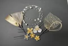 髪飾り10点セット　成人式　卒業式　ちょい足し　編みおろし　ゴールド　パール