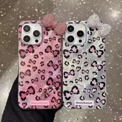 携帯ケース　スマホケース　豹柄　手作り　リボン　iPhone多機種対応　落下保護