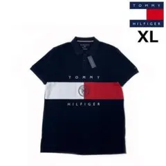 トミーヒルフィガー ポロシャツ US購入 ロゴ刺繍(XL)紺 181214