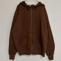 SHEIN オーバーサイズ フルジップ パーカー ブラウン【XL】ゆるだぼ 古着