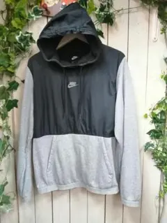 MK799★NIKE プルオーバーパーカー ブラック×グレー メンズ M