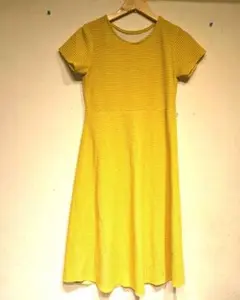 美品 イエロー ロングワンピース ストライプ ボーダー おしゃれ 可愛い