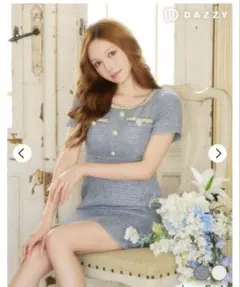 ラメパールボタンビジュー刺繍半袖タイトミニドレス