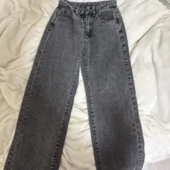 ハイウエスト グレー ワイドレッグ デニムパンツ