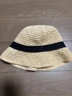 H&M 麦わら帽子　58 ストローバケットハット 黒リボン付き