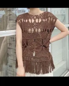 AMERI vintageブラウン マクラメ編み ノースリーブニット ベスト