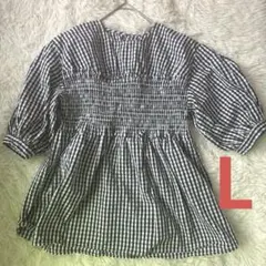 チェック柄　シャーリングブラウス 半袖　綿100％