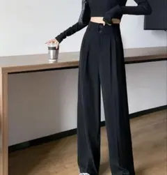 ブラック ワイドレッグ スラックス