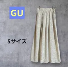 GU ジーユー ドットフレアロングスカート S 白 ウエストゴム ポケットあり
