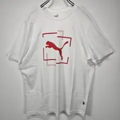 PUMA　半袖　Tシャツ　L　ビッグプリント　ロゴ　良デザイン　ホワイト　古着