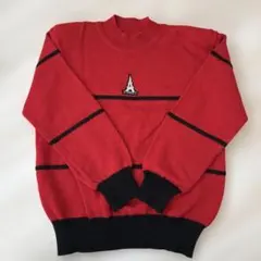 PORSHA 赤 ストライプ ニットセーター 長袖　肩パッド付