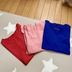 赤ピンクブルー　フレンチ袖 カットソー トップス　3点セット　美品あり