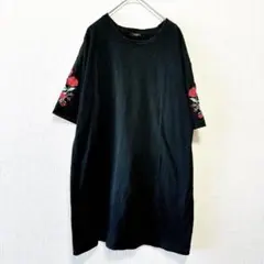 Lespoir レスポワール【L】Tシャツ バラ 刺繍 黒 大きめ ゆるだぼ