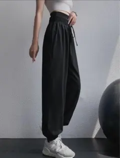 ヨガパンツ ポケット付き 軽量 ウエストゴム ダブルウエスト 速乾素材