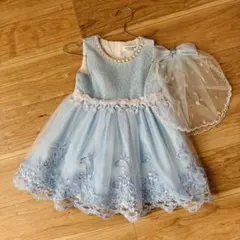 水色レースドレス 110cm 髪飾り付き　スパンコール　発表会　ピアノ