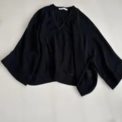 ★ZARA☀︎シースルー黒 Vネック 五分袖 トップス