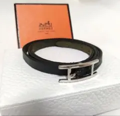 HERMES ブラックレザー製 3連ブレスレット