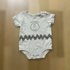 チャーリーブラウン　ベージュ半袖ロンパース
