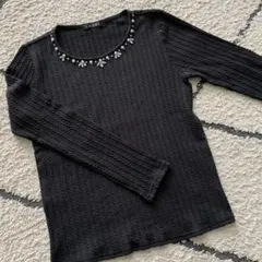 INGI　イング　ビジューつき長袖薄手ニット　黒