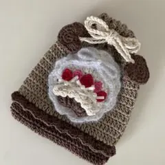 ハンドメイド　巾着　カップケーキ　リボン　かぎ編み　編み物　いちご
