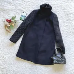 ザラウーマン ロングコート スタンドカラー 水玉袖 M ウール混 大人カジュアル