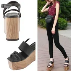 【新品・未使用】 EMODA マーブルウッドバルキーサンダル Sサイズ／ブラック