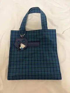 新品 familiar ファミリア トートバッグ 青 ギンガムチェック 小