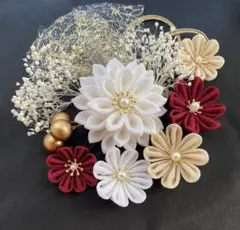 No.20 つまみ細工 髪飾り 白 ベージュ 深紅 成人式
