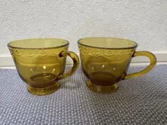 <新品未使用>アンバーガラス ティーカップ 2個セット