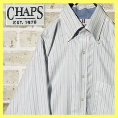 CHAPS ラルフローレン 古着 長袖 ボタンダウンシャツ ストライプ 白青 M