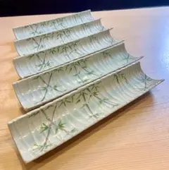 竹模様の陶器製　長皿　5枚セット