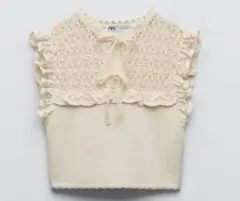 【限定価格❣️】ZARA クリーム色 ニットベスト レースフリル